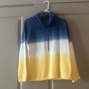 Chaps Blue and Yellow Tie Dye Ombré Sweater with Cowl Neck